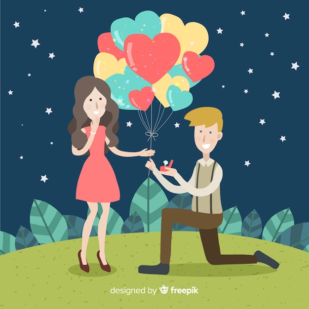 Vector gratuito composición adorable de proposición de matrimonio con diseño plano