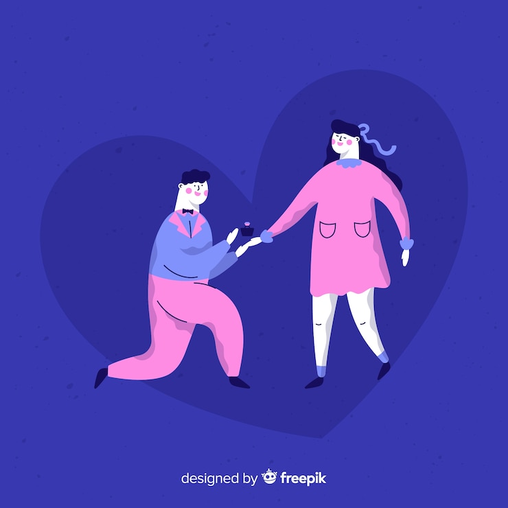 Vector gratuito composición adorable de proposición de matrimonio con diseño plano