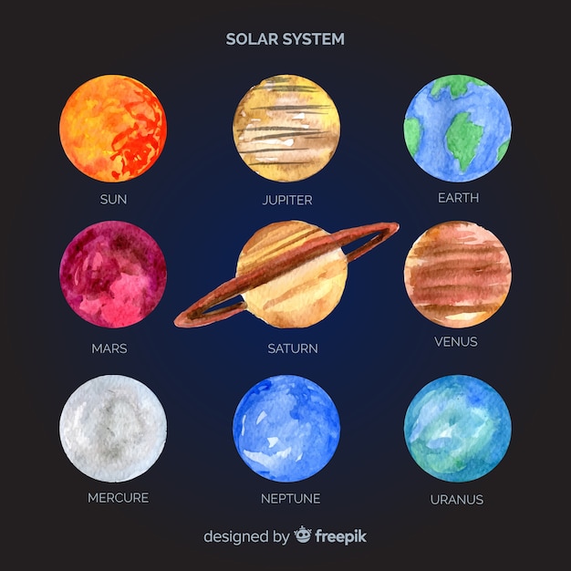 Composición adorable del sistema solar en acuarela