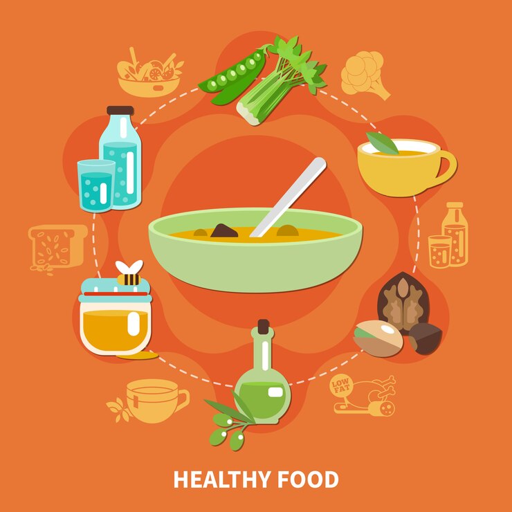 Vector gratuito composición de alimentación saludable