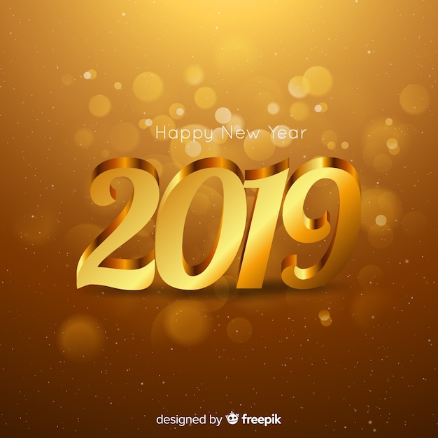 Composición de año nuevo 2019 con estilo dorado