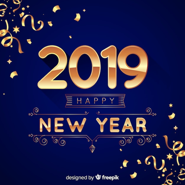 Composición de año nuevo 2019 con estilo dorado
