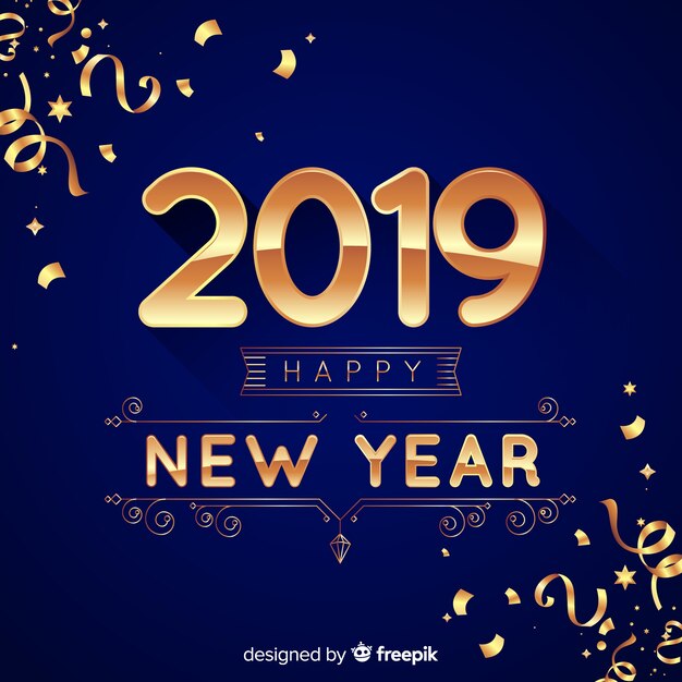Composición de año nuevo 2019 con estilo dorado