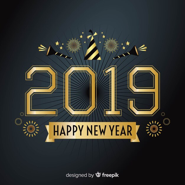 Composición de año nuevo 2019 con estilo dorado