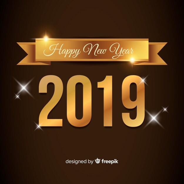 Composición de año nuevo 2019 con estilo dorado