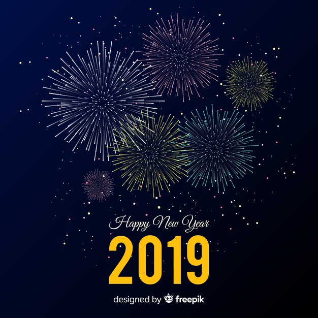 Composición de año nuevo 2019 con fuegos artificiales