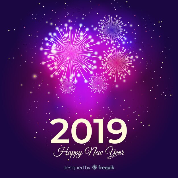 Composición de año nuevo 2019 con fuegos artificiales