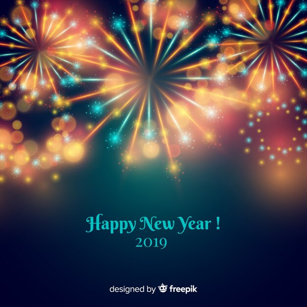 Composición de año nuevo 2019 con fuegos artificiales