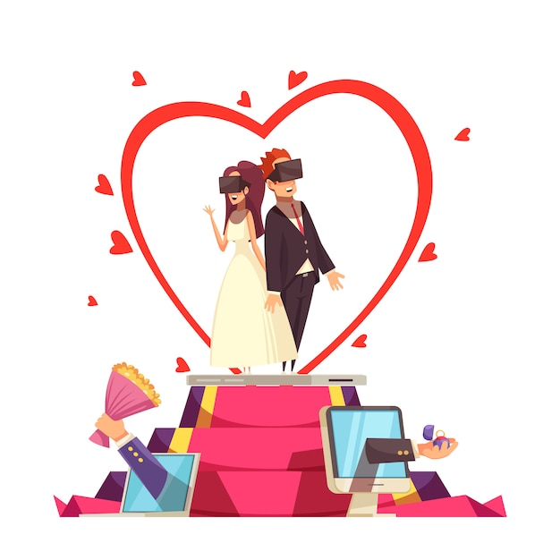 Vector gratuito composición de boda de amor en línea