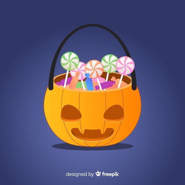 Composición bolsa de caramelos de halloween en diseño plano