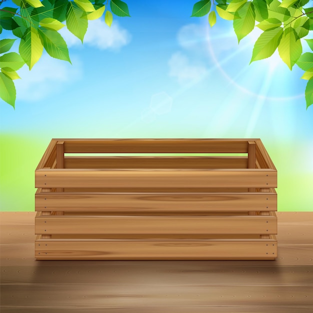 Vector gratuito composición de caja de madera sunshine