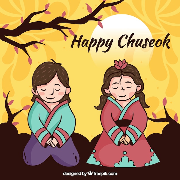 Composición de chuseok moderna con estilo adorable