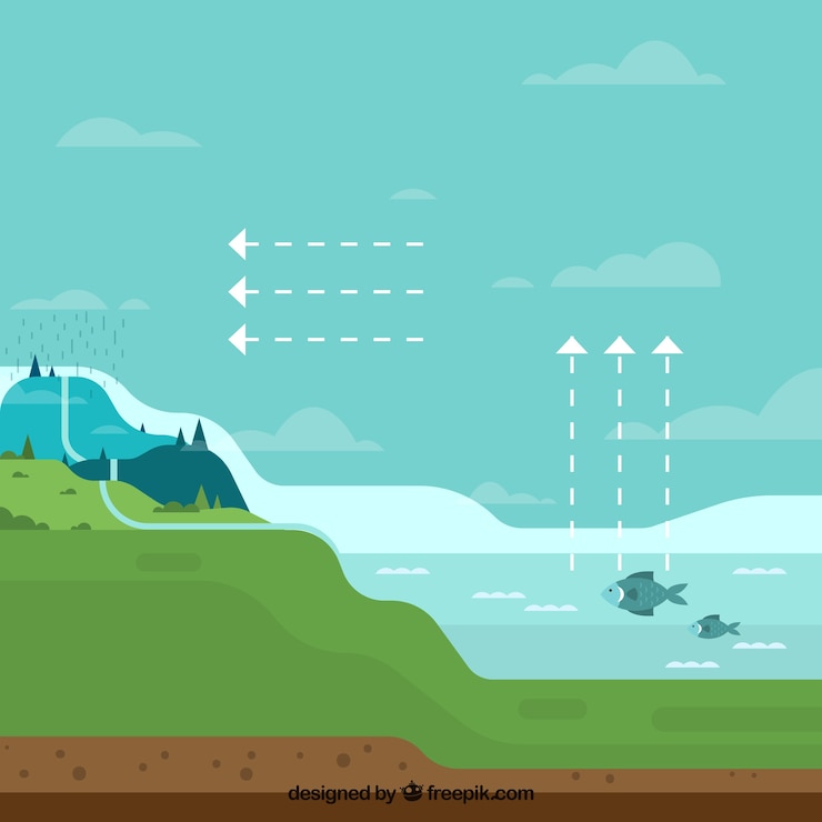 Vector gratuito composición del ciclo del agua con diseño plano