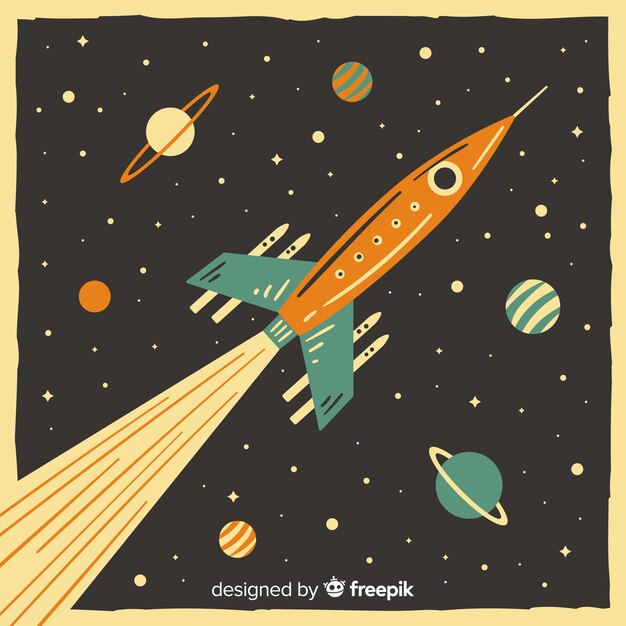 Composición clásica de cohete espacial con estilo vintage