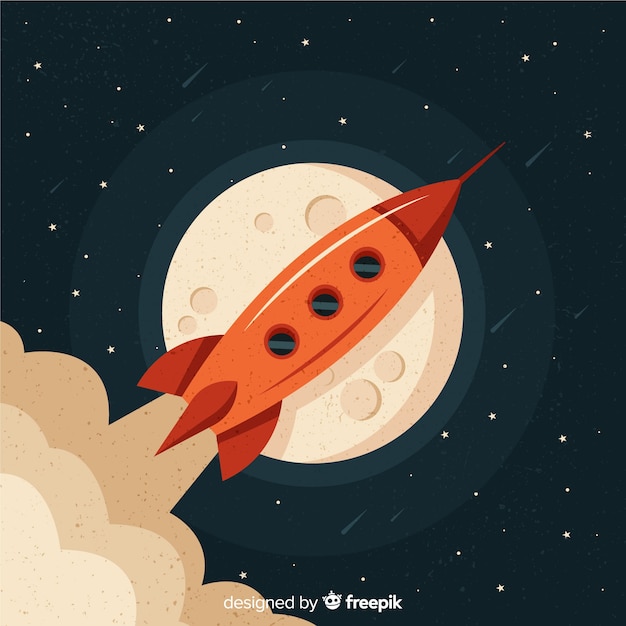 Vector gratuito composicion clásica de cohete espacial con estilo vintage