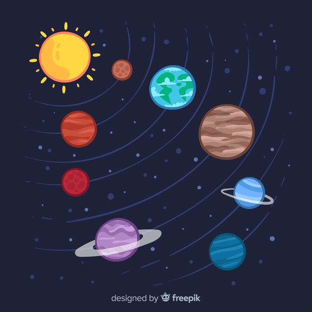 Composición clásica de sistema solar dibujado a mano