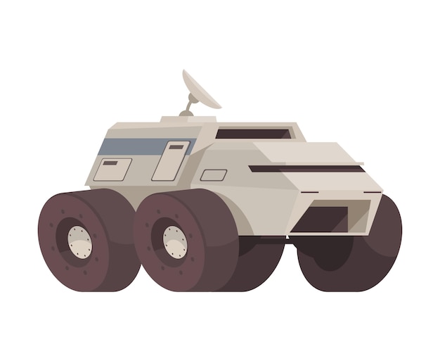 Composición de colonización de marte con imagen aislada de coche rover con ilustración de vector de ruedas enormes