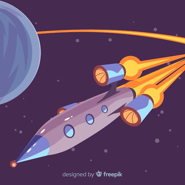 Vector gratuito composición colorida de cohete espacial con diseño plano