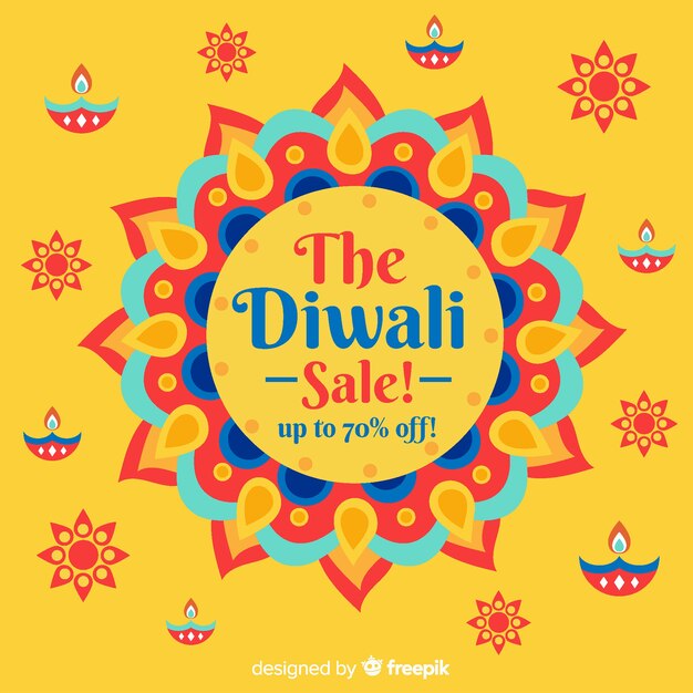 Composición colorida de rebajas de diwali con diseño plano