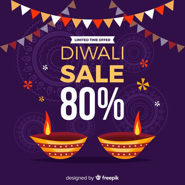 Composición colorida de rebajas de diwali con diseño plano