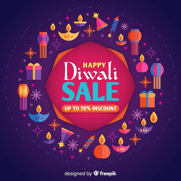 Vector gratuito composición colorida de rebajas de diwali con diseño plano