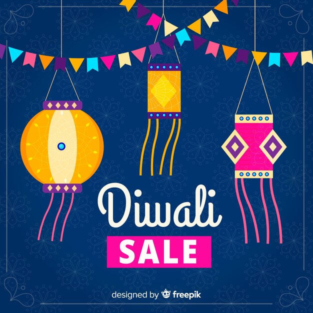 Composición colorida de rebajas de diwali con diseño plano