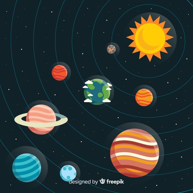 Composición colorida de sistema solar con diseño plano