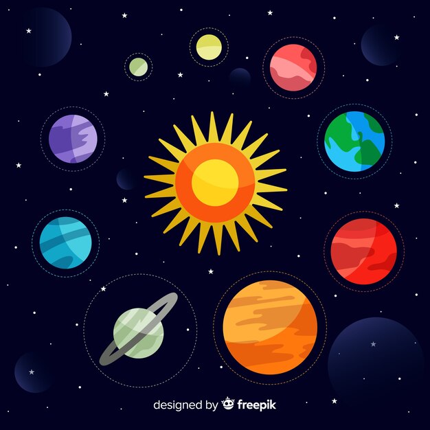 Composición colorida de sistema solar con diseño plano