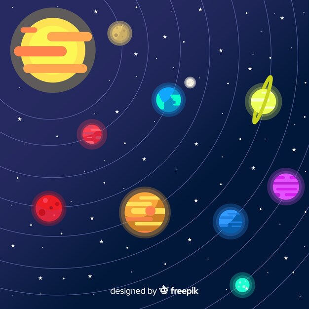 Composición colorida de sistema solar con diseño plano