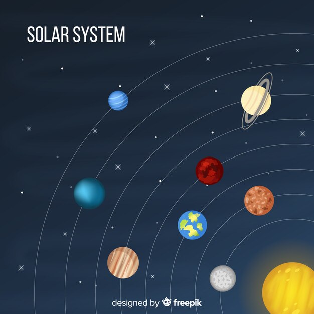 Composición colorida de sistema solar con diseño plano