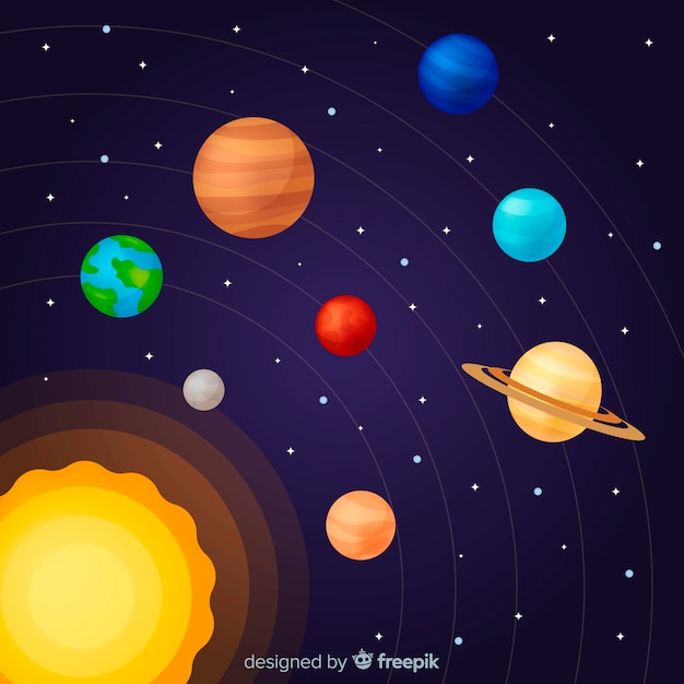 Vector gratuito composición colorida de sistema solar con diseño plano