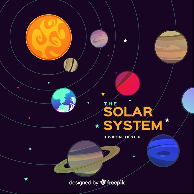 Composición colorida de sistema solar con diseño plano