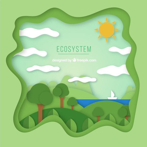 Vector gratuito composición de conservación de ecosistema con estilo de origami