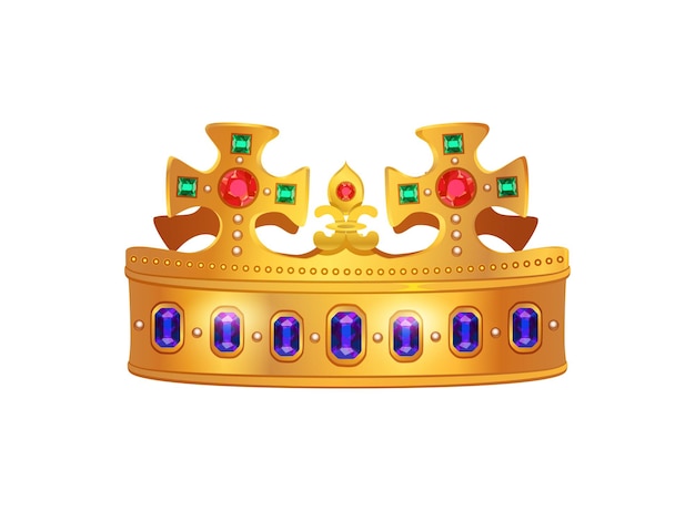 Composición de la corona de oro real con imagen aislada de corona para rey emperador reina y emperatriz