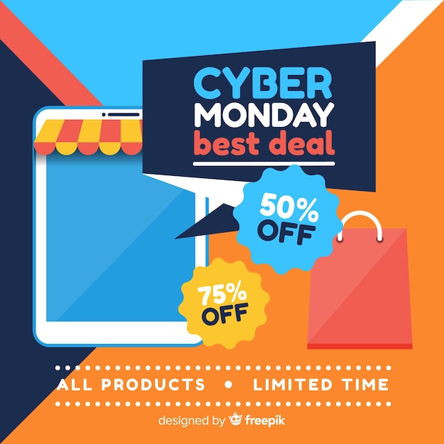 Vector gratuito composición de cyber monday con diseño plano