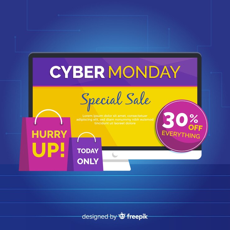 Vector gratuito composición de cyber monday con diseño plano