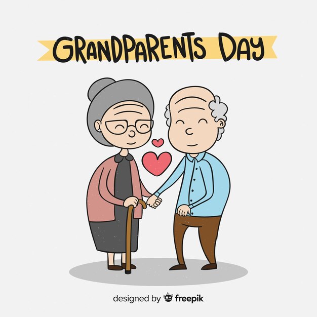 Composición del día de los abuelos dibujada a mano