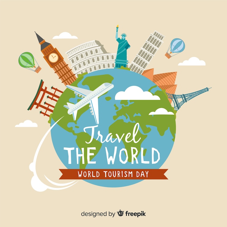 Vector gratuito composición día mundial del turismo en diseño plano