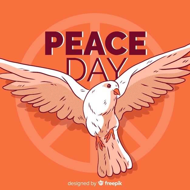 Vector gratuito composición del día de la paz con paloma blanca dibujada a mano