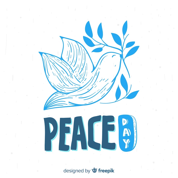 Vector gratuito composición del día de la paz con paloma blanca dibujada a mano