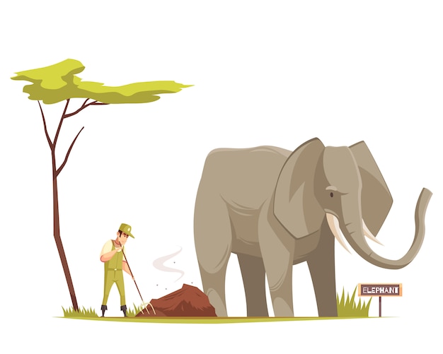 Composición de dibujos animados de elefante en el zoológico