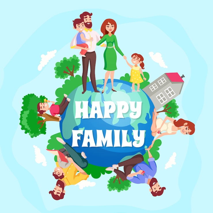 Vector gratuito composición de dibujos animados familia feliz