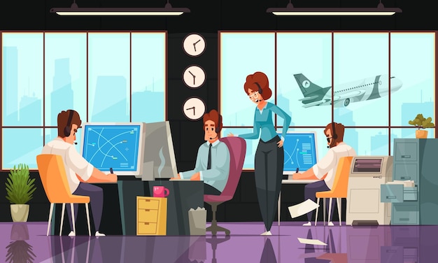 Composición de dibujos animados interiores del aeropuerto