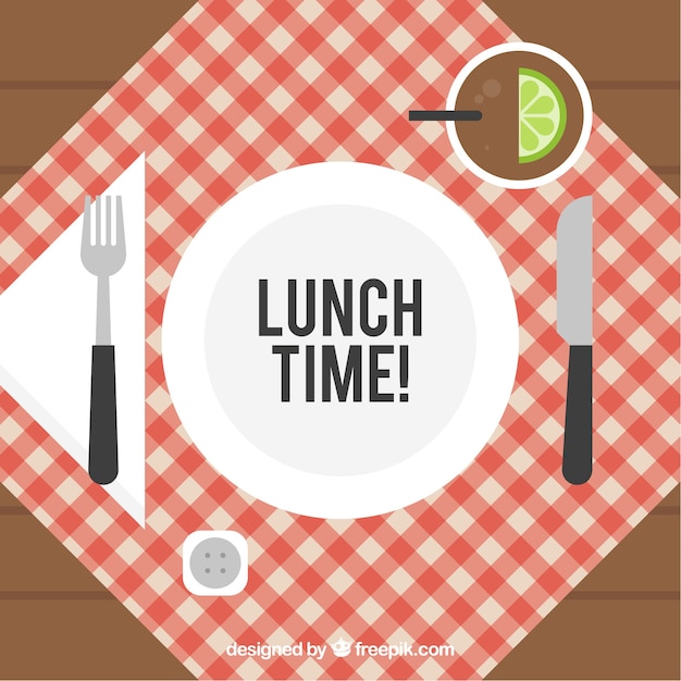 Composición de diseño plano con elementos de almuerzo