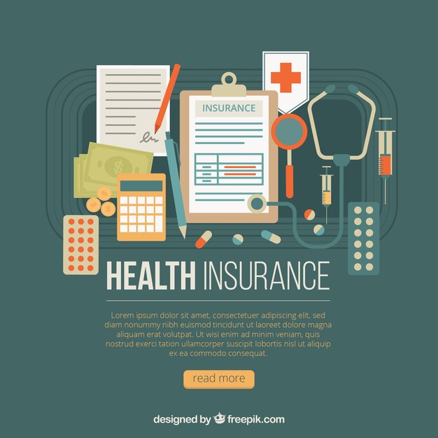 Composición con diseño plano de elementos del seguro de salud