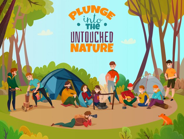 Composición de Doodle de campamento al aire libre