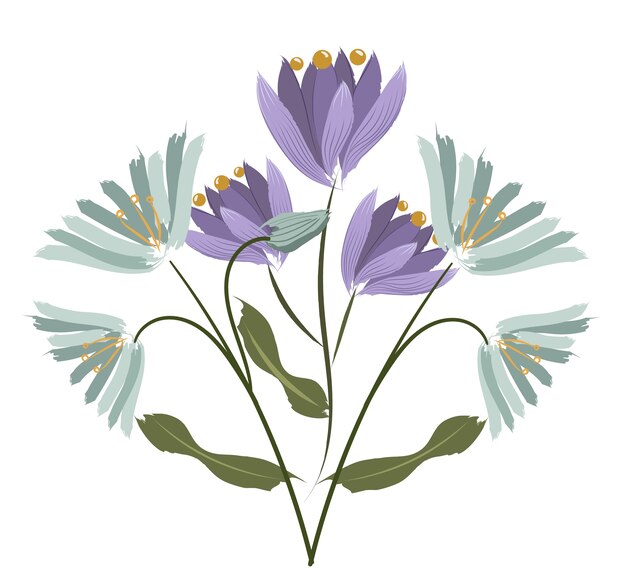 Composición de dos especies de flores. Crocus y agapanthus