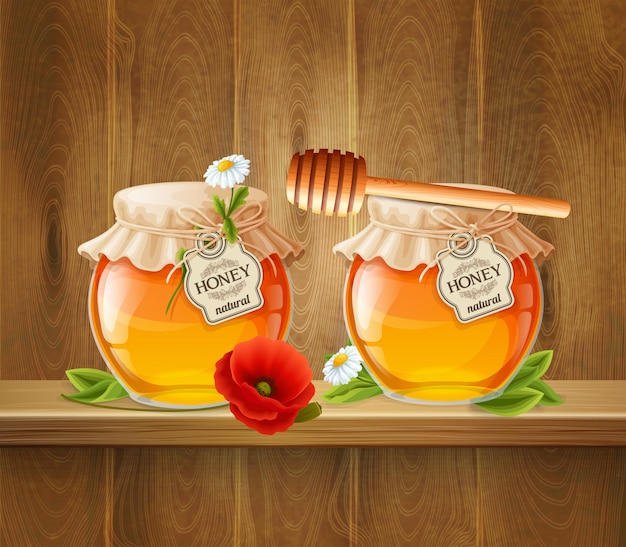 Composición de dos tarros de miel