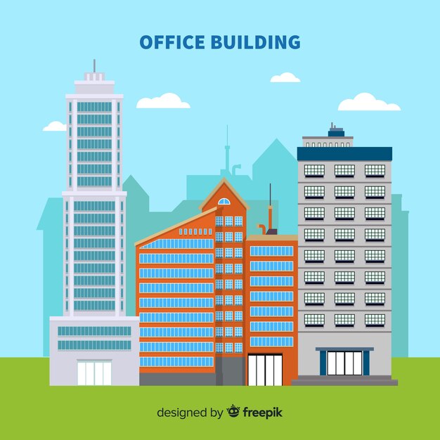 Composición de edificios de oficinas modernos con diseño plano