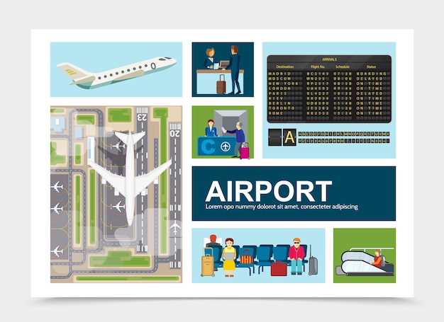 Vector gratuito composición de elementos planos del aeropuerto